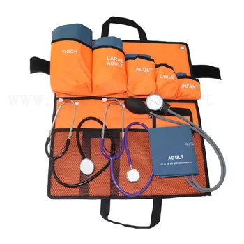 6sizes Dvojno krvni tlak hlačnice,s tlakom zaslon merilnik pvc tlaka žarnica Dvojno Glavo Stethoscop prenosni pakirani vrečko kompleti.