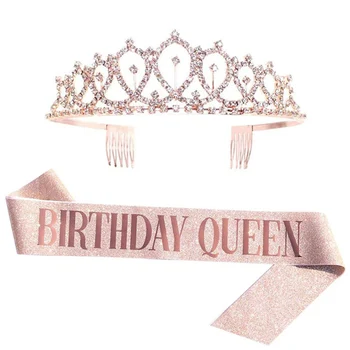 2Pcs Bleščice Happy Birthday 16. Krila Krono Kraljice Bonton Pasu Rose Zlata Krpo Ženske Rojstni dan Obleko Gor Rojstni dan Dobave