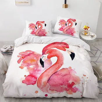 Preprost Posteljnina Določa 3D Flamingo Rjuhe Odeja Pokrovček Nastavite Tolažnik Posteljno Perilo, Prevleke Kralj Kraljica Polno Dvojno 155x215cm Velikost