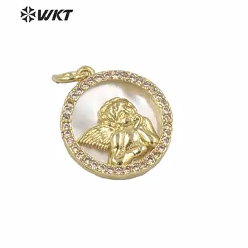 WT-MP161 Debelo novo zlato electroplated majhen krog kovanca angel obesek za ženske modni kubičnih cirkon nastavitev angel obesek dragulj