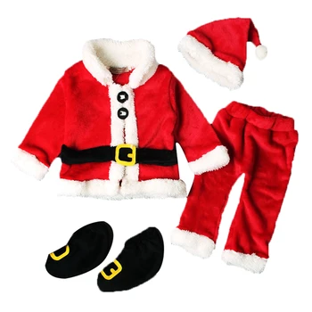 6M-3Y Božič Santa Baby Kostume Malčka Novorojenček Dojenček Otrok Fantje Dekleta Red Xmas Oblačila, ki Topel Plašč, hlače Klobuk čevlji 4pcs/set