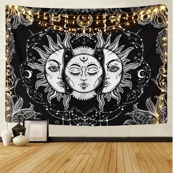 Mandala Psihedelični Sonce in Luna Stensko Dekoracijo Doma Pribor Steni Visi Horizontalno Tapiserija Z Umetnostjo Čakro Hipi