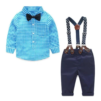 Rojstni dan dojenček fant obleke malčka newborn baby oblačila, gospod baby boy blue kariran majica + kombinezon modna oblačila baby boy