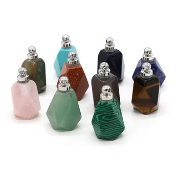 Naravni Kamen Stekleničke Parfuma Obesek Poligon Rose Quartzs čarobne gumbe za Nakit, Izdelava DIY Ogrlica, Zapestnice Velikost 25x37mm