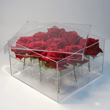 Krog/Heart-shaped Akril Rose Cvet Zaslon Škatla za Shranjevanje Ličila Organizator Kozmetični Imetnik Cvet Gift Box Ohišje S pokrovom