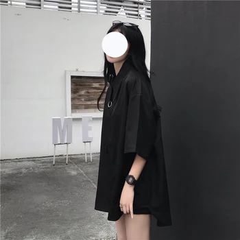 Poletje Korejski Moda Blake Majice Ženske Japonski Harajuku Gotike Gumb Dame Vrhovi Dekle Bluze Prevelik Punk Oblačila