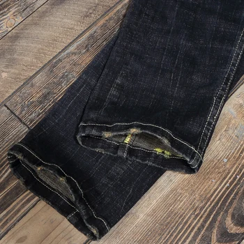 Italijanski Modni Stil Moške Jeans Visoke Kakovosti Razrezana Oblikovalec Raztrgala Traper Hlače Retro Črna Modra Letnik Hip Hop Hlače Homme