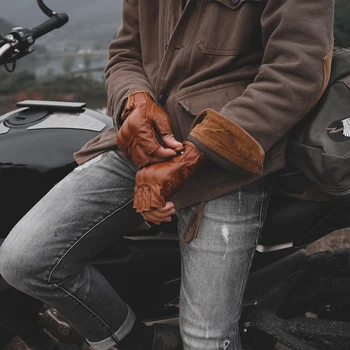 Vintage pol prsta Motocikel Usnjene Rokavice Za Moške Visoko Kakovostni Cowhide Dihanje Zaščitna Padec-dokazilo Jahanje Rokavice NR67