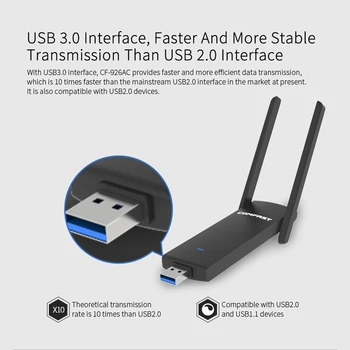 COMFAST CF-926AC V2 USB 3.0, WiFi Adapter, 2.4 GHz 5.8 GHz 1200Mbps Dual Band Brezžični LAN mrežno Kartico, Wi-Fi Dongle Sprejemnik Nova
