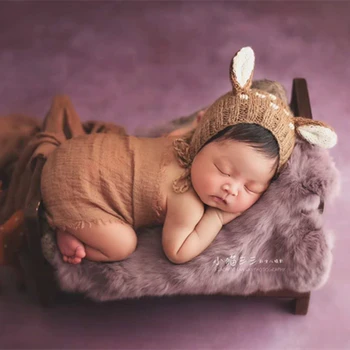Moher Milu jelena Bonnet Pletenje Vzorec Naselitve Skp Novorojenčka fotografija rekviziti Baby Klobuk z Ušesi Novorojenčka Klobuk