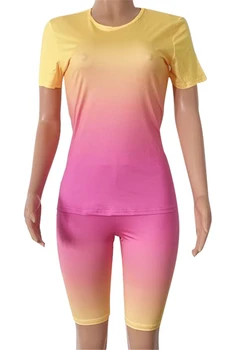 2020 Ženske Športni Obleko 2PCS/Set Neon Top Kratke Hlače Uvježbavanje Oblačila Trenirko Moda Poletno Obleko Gospe Priložnostne 2 Delni Set