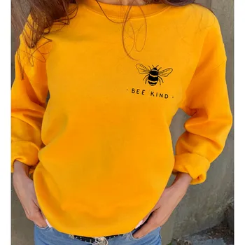 Majica Čebel Vrste srčkan čebel Grafiko, ki je Natisnjena Smešno Bombaž Dolg Rokav Prijaznost Obleke Pomlad Jesen Slogan Skakalec Puloverji