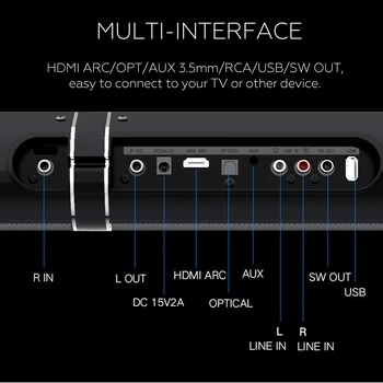 50 W Hi-fi 100cm Snemljiv Brezžična tehnologija bluetooth Soundbar Zvočnik 3D Stereo Surround Subwoofer za TV Sistem Domačega kina Sound Bar