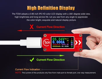 TC64 USB Tester Tip-C barvni LCD-Zaslon ampermeter napetost tekoči meter USB Voltmeter Tester 40% popusta