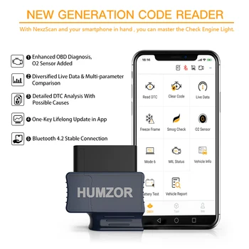 HUMZOR NexzScan OBDII Avto Orodje za Diagnostiko, Bluetooth 4.2 Avtomobilske OBD2 Code Reader