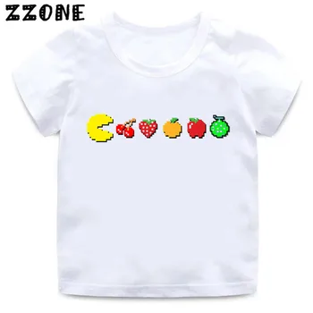 Fantje in Dekleta, Igre Pac-Man Jesti Duha Print majica s kratkimi rokavi Otroci Pacman Smešno Oblačila Baby Poletje Kratek Rokav Bela majica