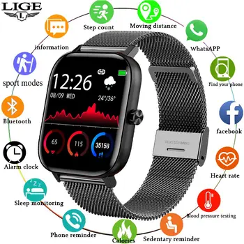 LIGE Pametno Gledati Krvnega Tlaka, Srčnega utripa, Spremljanje Bluetooth Klic Športne Ženske Gledajo IP67 Nepremočljiva Fitnes Smartwatch Moški