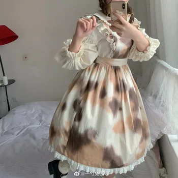 Japonski Cvetlični Lolita Obleko Ženske Kawaii Ruffles Tiskanje Koleno Dolžina: Špageti Trak Lolita Obleko Stranka Klub Nov Padec 2020