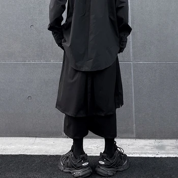 Yoji Yamamoto temno veter svoboden ponaredek dva kosa krilo, hlače moški ins nišo nepravilna, široko noge hlače devet točk priložnostne hlače