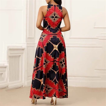 2020 Afriška Oblačila za Ženske Dashiki Tiskanja Evropske Obleke Bazin Bogato brez Rokavov Moda Krog Vratu Maxi Vestido Plus Velikost