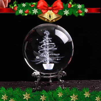 80 mm Kristalno Kroglo za 3D Lasersko Vgravirana Miniaturni Božično Drevo Stekla Svetu Plovila, Kristalno Kroglo, Božični Dekor Darilo Ornament