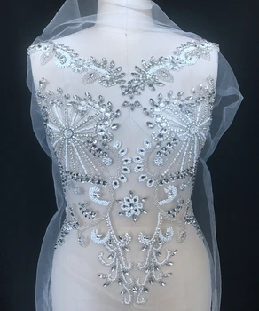 Ročno izdelan za celotno telo, srebrna okrasnih aplicirano sew na bele kroglice kristalno obliži za poročno obleko pribor