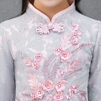 Dekleta Čipke, Vezenine Cheongsam Obleko Baby Princesa Obleko Poročno Teens Stranka Vestidos Dekleta Cvetlični Kitajsko Novo YearClothing