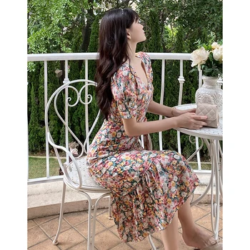 Cvetlični dolgo ženske šifon vintage obleko poletje 2020 vzletno-pristajalne steze eleganten stranka obleko bohemian tropskih korejski retro počitnice obleko