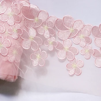 1Meter 21 cm Širok Roza Cvetlični Vezenine, Čipke Trim Poročne Obleke Šivanje Tkanine Očesa Domačega Tekstilnega Zavese, Oblačila Dodatki DIY