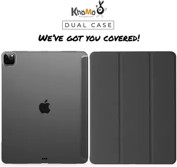 KHOMO iPad Pro za 12,9 (2020) 4ta generacije Smart Cover, znak nazaj, Pol prosojne Ultra tanek črn