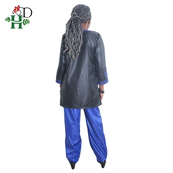 H&D haljo africaine femme de taille Ankara Dashiki Vezene 2PCS Set Top Hlače Obleko z Dolgimi Rokavi Bluzo Ženska Oblačila