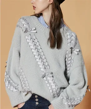 2020 jeseni in pozimi nove ženske ohlapen pulover priložnostne vrvico moher puloverju pulover
