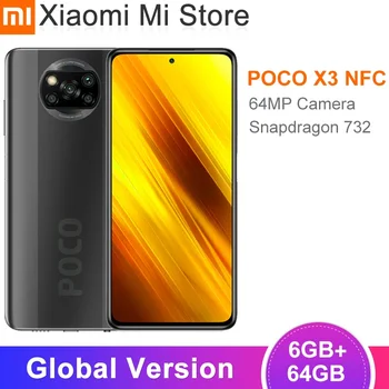 Globalna Različica Xiaomi POCO X3 NFC Mobilni Telefon 6GB 64GB Snapdragon 732G Jedro Octa 64MP Fotoaparat 5160mAh Baterije 120Hz Pametni telefon