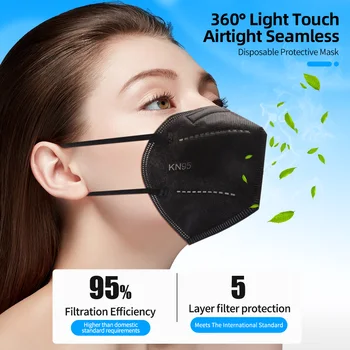 Črna KN95 Maske 5-Plast Proctective ffp2mask Dihanje Varno Prah Usta Masko Filter Mascarillas ffp2reutilizable hitro Ladjo