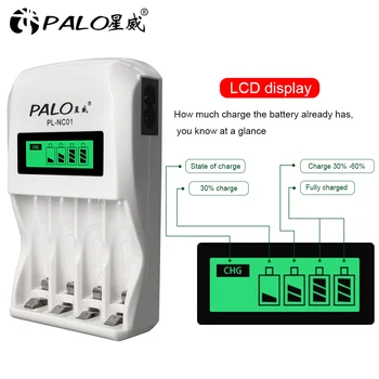 Palo 4 Reža Zaslon LCD Smart Inteligentni AA AAA Baterija Polnilnik Za 1,2 V AA AAA NiCd, NiMh Baterije za ponovno Polnjenje, Hitro Polnjenje
