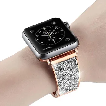 Luksuzni Kovinski Diamantno Trak za Apple Watch band 6 5 4 44/40 mm Zapestnica iz Nerjavečega Jekla za iwatch 5 4 3 42/38 mm ženske watchband