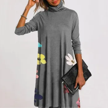 2020 Haljo Vintage Obleko Ženske Mozaik Tiskanje Dolg Rokav Turtleneck Obleke Plus Velikost Ženske Obleke Dames Jurken 2020 Nova