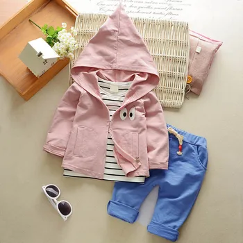 Otroci Športni Obleko Malčka Oblačila Baby Toddler Dekleta Fantje Obleke Trak T-shirt+Hooded Suknjič+Hlače Oblačila, ki Otroke Oblačila