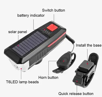 Nepremočljiva 2000mAh Kolo Teče Svetlobe Led Solar Powered USB Svetilka za Kolo Spredaj Luč Žarometa s Rog, Kolesarski Accessorie
