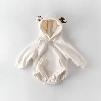 Korejski Pozimi Baby Fantje Dekleta Kostume Uho Igralne Obleke Debele Hooded Žamet Onesies Oblačila Z Dolgimi Rokavi Za Malčke Novo Rojen Jumpsuits
