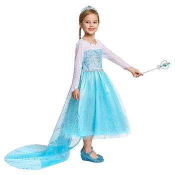 Elsa Beading Princesa Obleko Za Dekle Z Dolgimi Til Repi Otroci Halloween Kostumi Sodijo Otroci, Darilo Za Rojstni Dan Fancy Obleke