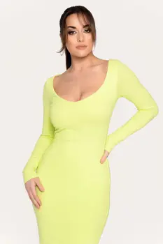 Jeseni leta 2020 pletene ženske oblačila z Dolgimi rokavi o-vratu slim bodycon midi obleko Črna zelena rumena ženska obleke nove prihoda do leta 2020