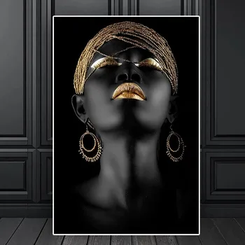 Povzetek Zlata, Črna Ženska Plakatov in Fotografij Portret Oljna slika na Platnu Stenskih slikah, za dnevno Sobo Skandinavskih Dekor