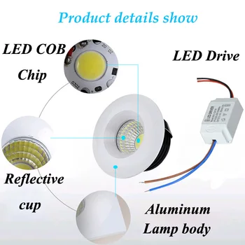 Krog Kvadratnih LED Mini COB Downlight Aluminija AC85-265V 3W Omarico, Svetilke Vgradne Stropne Spot Svetilka Bela Črna