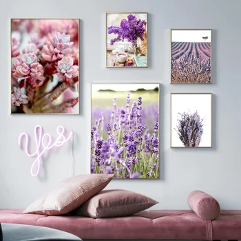 Wall Art Platno Slikarstvo Vijolični Cvetovi Sivke Sočne Rastline, Nordijska Plakatov In Fotografij Stenske Slike Za Dnevna Soba Dekor