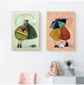 Vintage Plakatov Tiskanje Srečna Družina Ljubezen Platno Slikarstvo Skandinavskih Nordijska Stenskih slikah, za Spalnico Doma Dekor Brez Okvirja