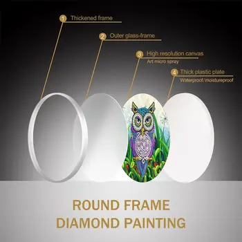 Nova Zasnova Zidana Rese Diamond Slika Z Okroglim Okvirjem Sova Metulj Vzorec Diamond Vezenje Navzkrižno Šiv Doma Stenski Dekor
