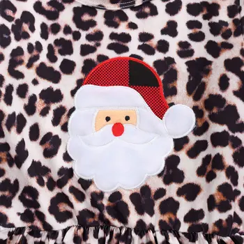 Baby Toddler Božič Dekle Obleko Nastavite , Santa Claus Prined Leopard Vrh Elastični Pas Hlače Nastavite Jesen Zimo Božič Oblačila