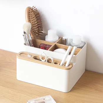 Večnamenski Plastični Ličila Škatla Za Shranjevanje Bambusa Kozmetika Za Nego Kože Desk Posode Nakit Trinket Boxs Manjše Izdelke Za Shranjevanje Predal