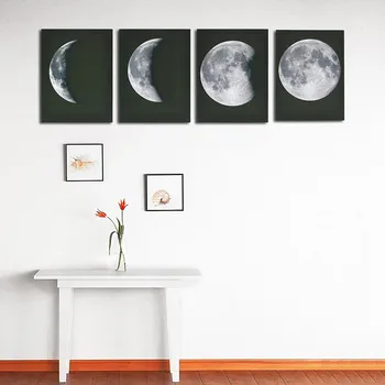 4pcs Lunar Spremembo Faze brez okvirja Slikarstvo Luna Gre Skozi Svoj Cikel Inkjet Olje, Platno Slikarstvo Črnilo Slikarstvo Plakat Wall Art